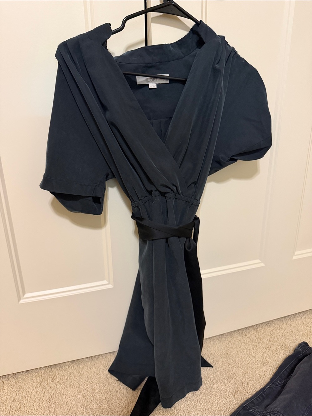LOFT black  Dress with Short Sleeves and ribbon belt